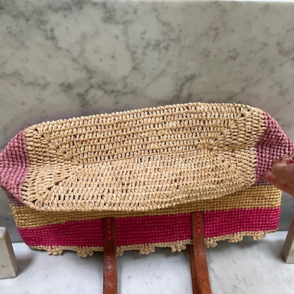 MAR Y SOL Allegra Raffia Woven Large Tote Bag Pink Purple Stripe - Picture 7 of 15